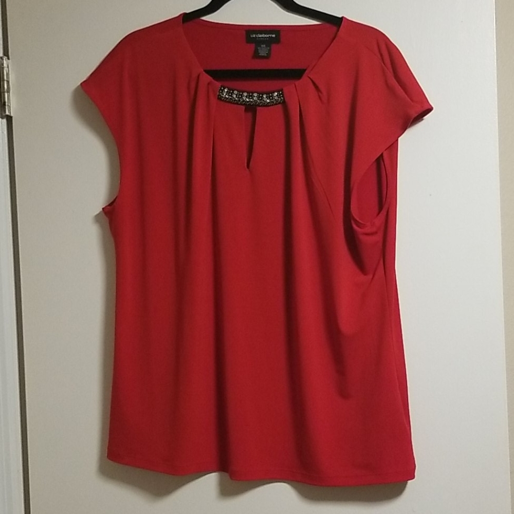 Liz claiborne red jewel keyhole blouse